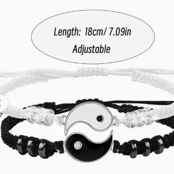 Best Friend Bracelets For 2 Matching Yin Yang Adjustable Cord Bracelet For Bff - Picture 1 of 2